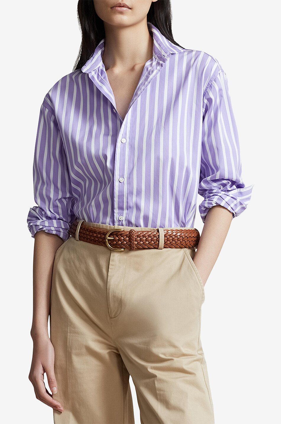 POLO RALPH LAUREN Lässiges Baumwollhemd mit Streifen Damen VIOLETT 2