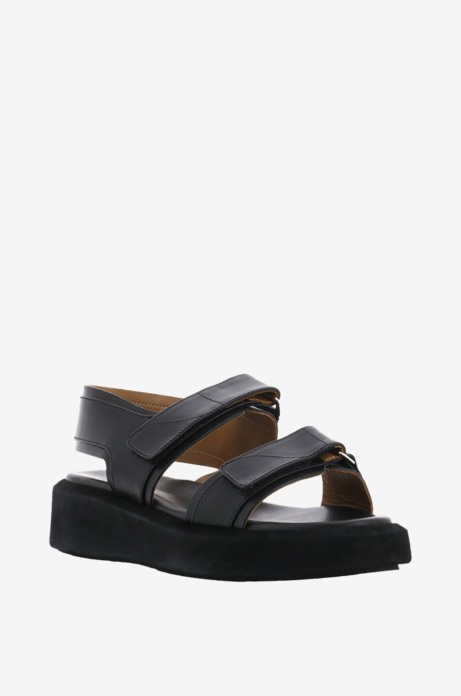ATP ATELIER Sandales plates en cuir de vachette Varese Femme NOIR 1