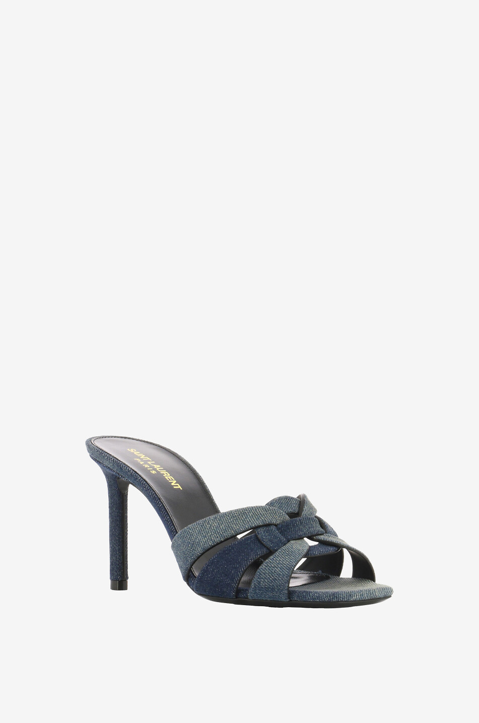 SAINT LAURENT PARIS Mules à talon den denim délavé Tribute 85 Femme BLEU 1