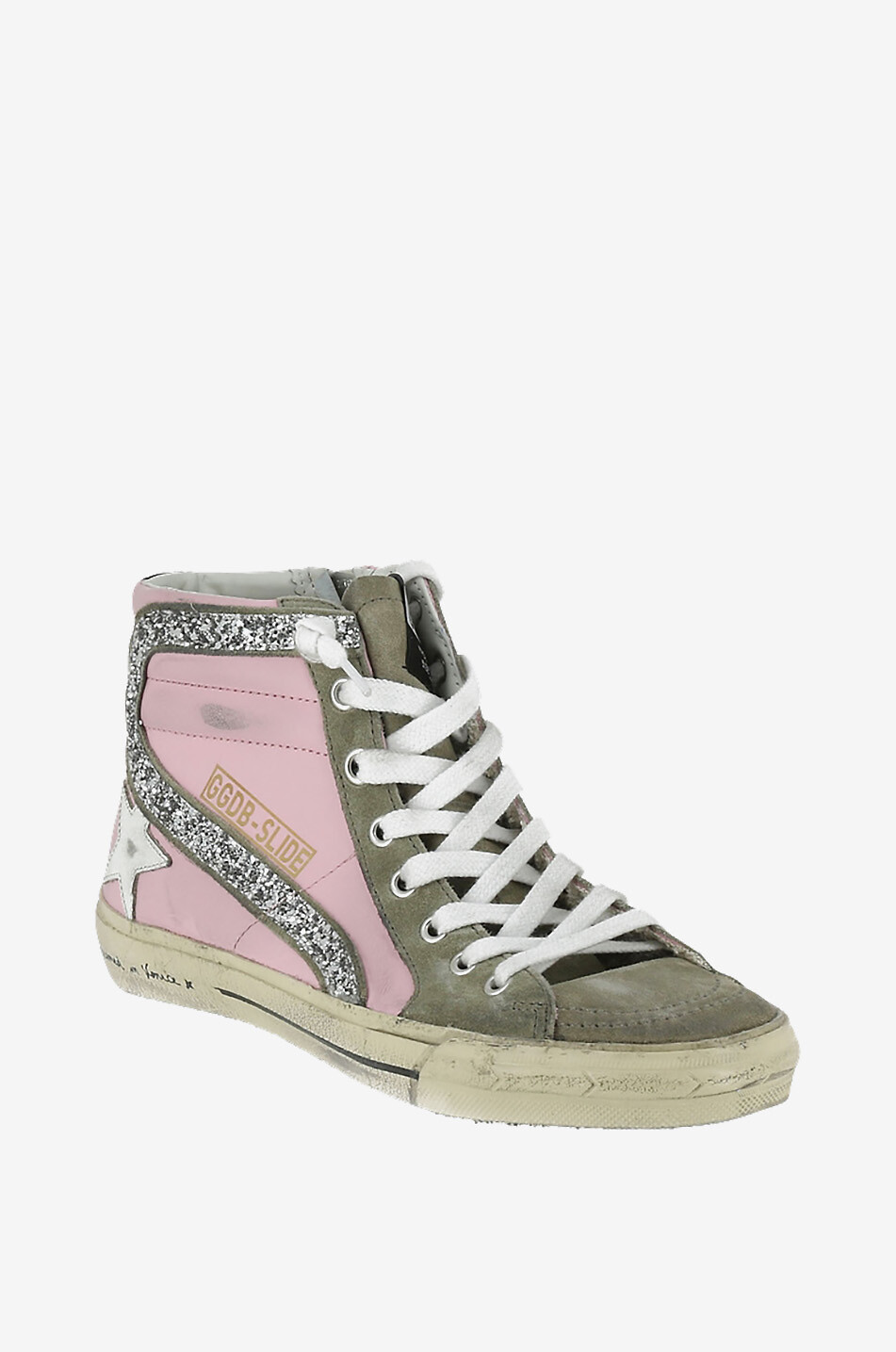 GOLDEN GOOSE Baskets montantes vieillies en cuir Slide Femme ROSE 1