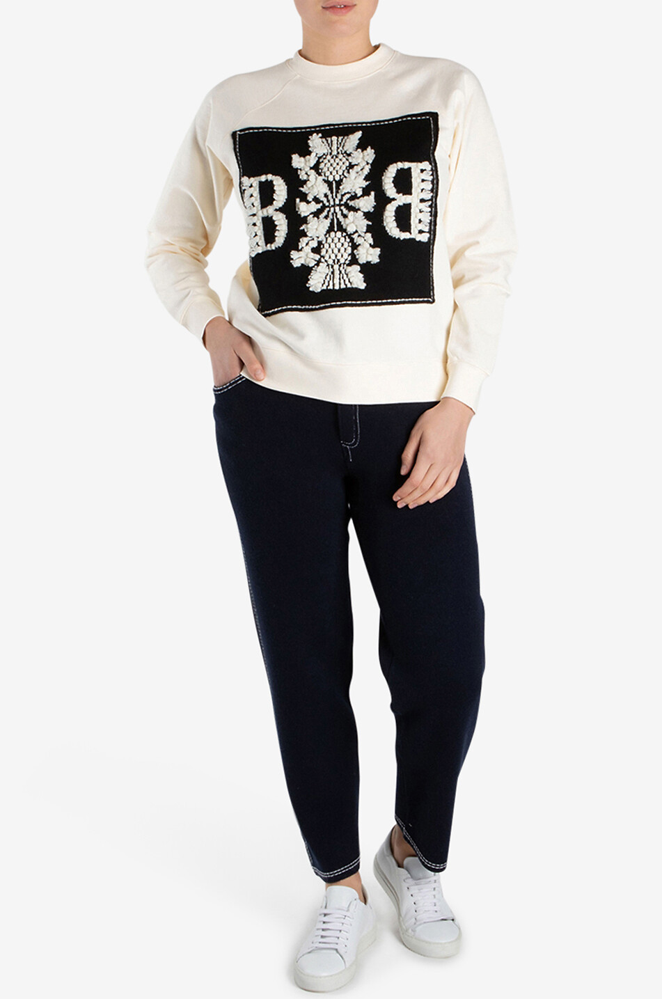 BARRIE Sweatshirt aus Baumwolle mit Jacquard-Patch Damen SCHWARZ 4