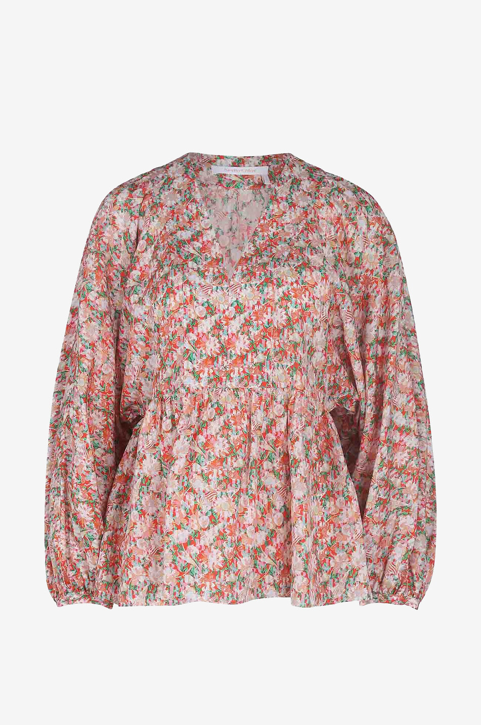Bluse mit Puffärmeln aus geblümter Habotai-Seide