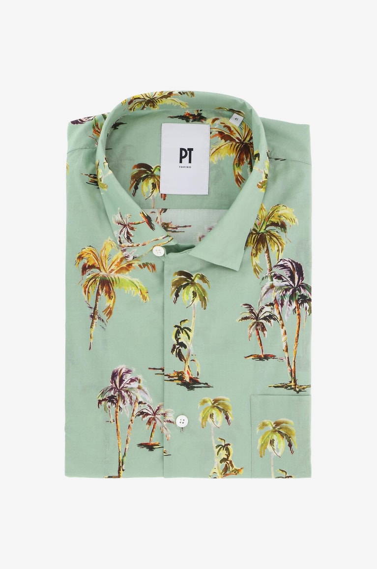 PT TORINO COLLECTION Kurzärmliges Hemd aus Baumwolle mit Palmenprint Herren HELLGRÜN 1
