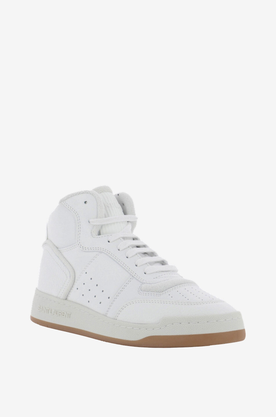SAINT LAURENT PARIS SL80 Mid-Top rising smooth and grained leather sneakers Women WHITE 1