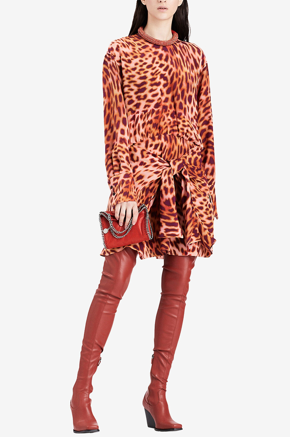 STELLA McCARTNEY Cheetah Print Wrapped silk mini dress Women DARK PINK 3