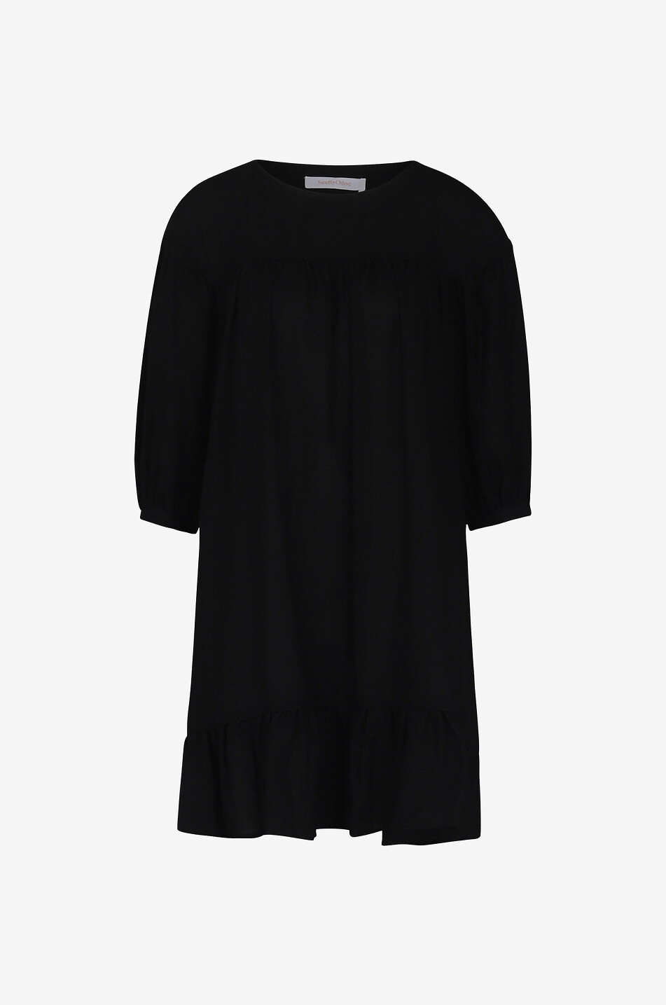 SEE BY CHLOE Robe courte à volants étagés et manches trois-quarts en sergé Femme NOIR 1