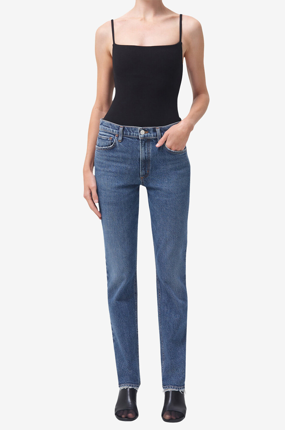 AGOLDE Body en coton à bretelles Square Neck Femme NOIR 4