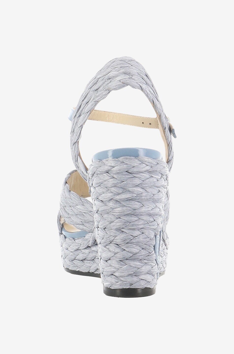 JIMMY CHOO Dellena 100 raffia and patent leather wedge sandals Women BLUE 4
