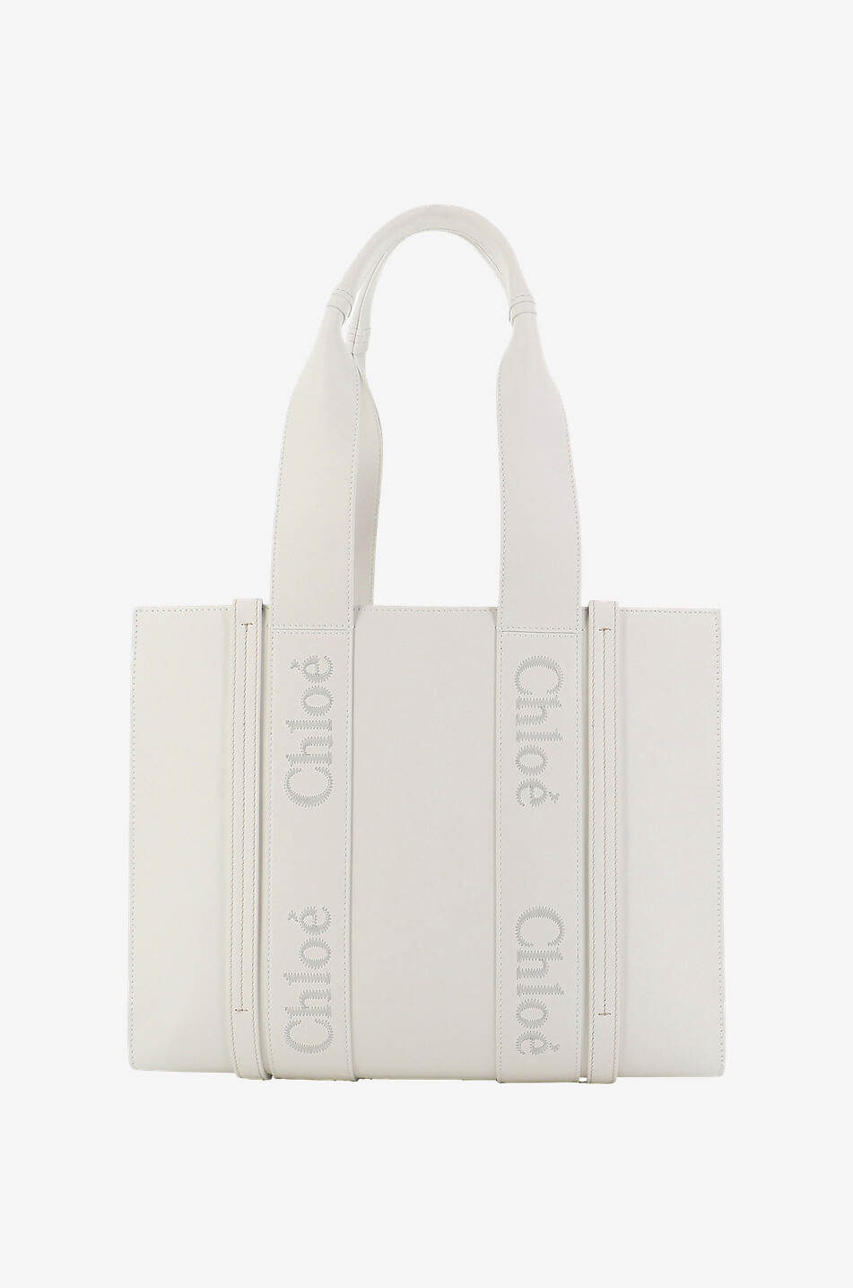 CHLOE Shopper aus besticktem Glattleder Woody Medium Damen WEISS 3
