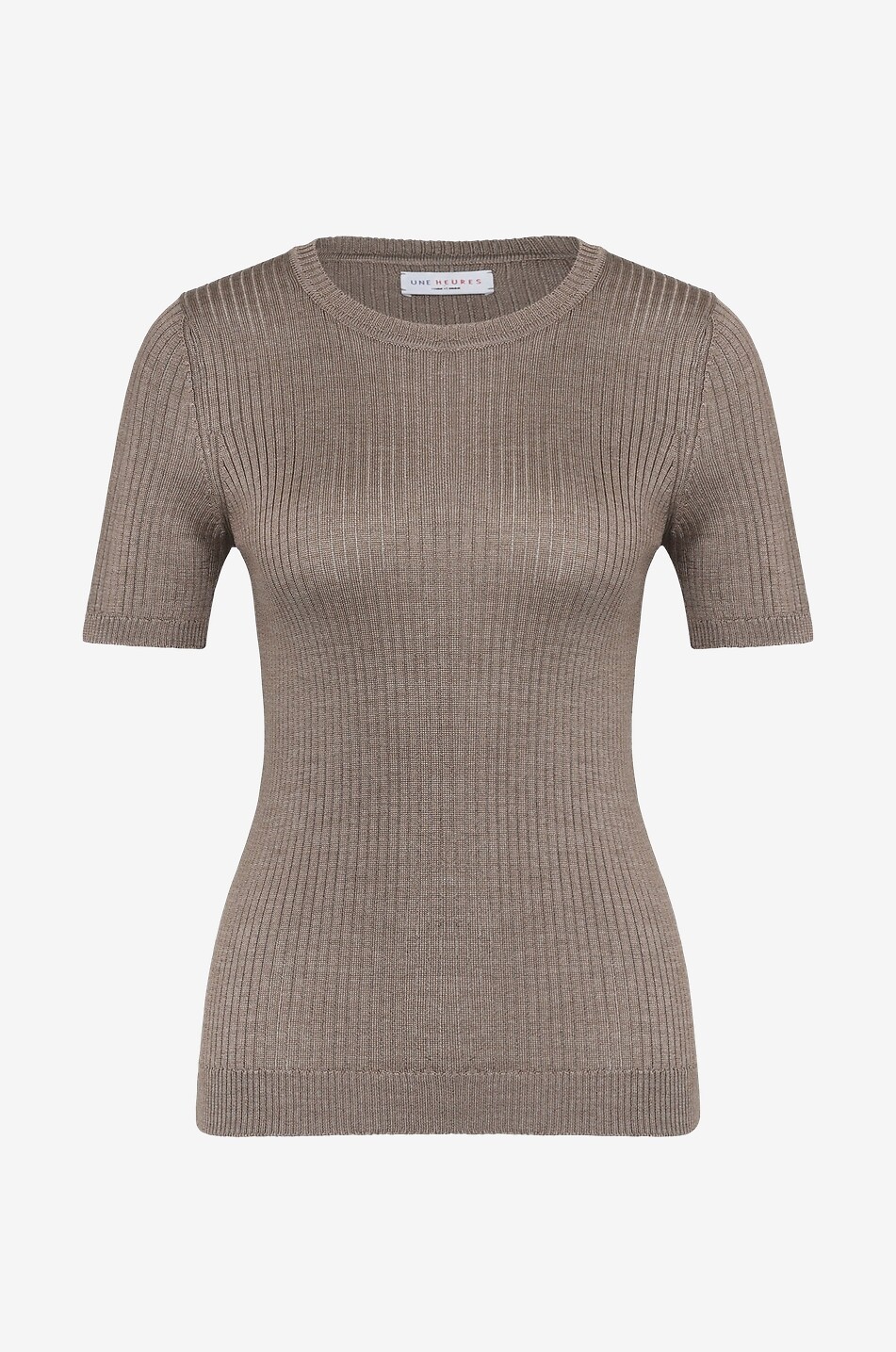 UNE HEURES Pull côtelé en soie à manches courtes Femme GRIS 1