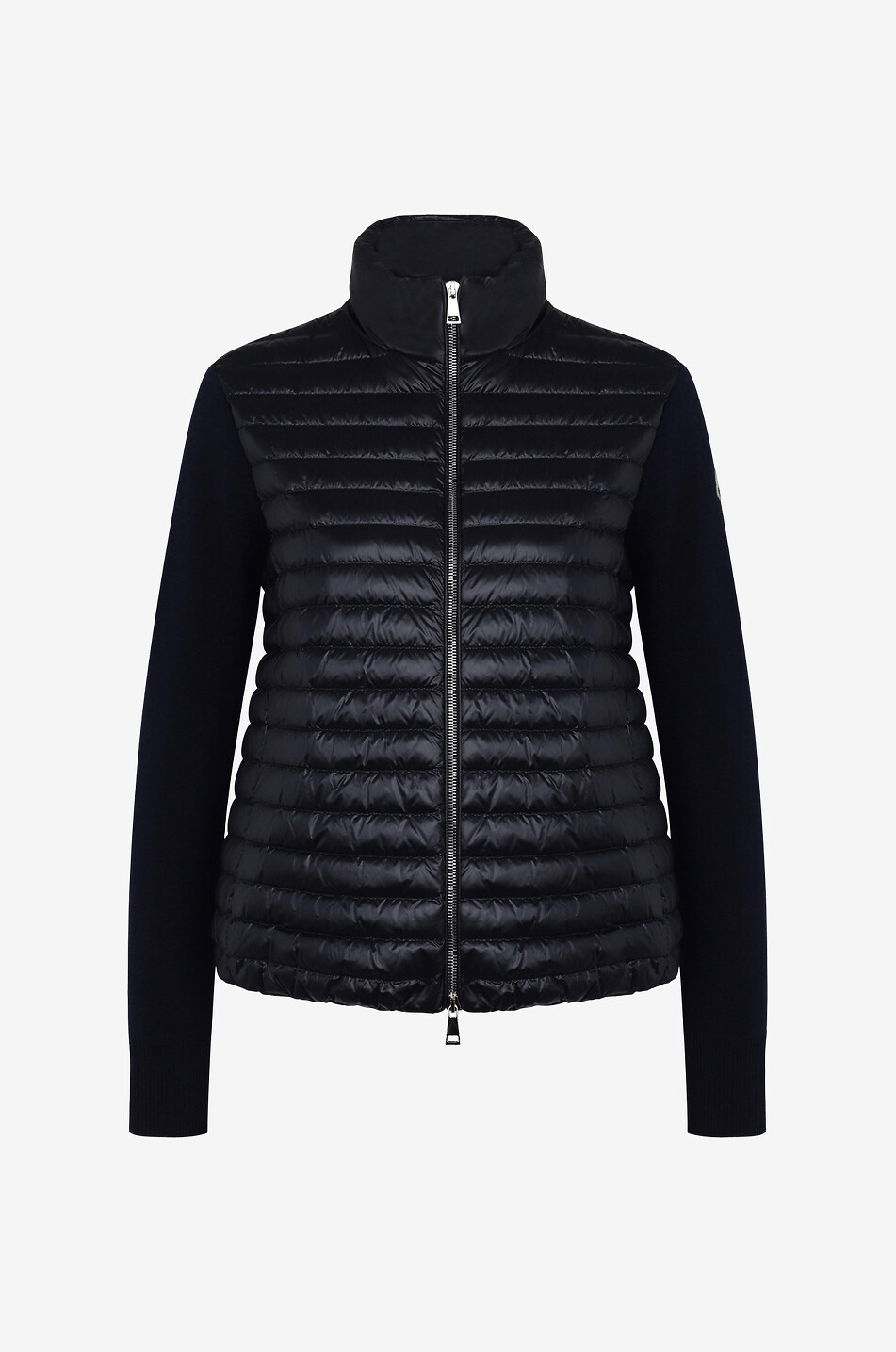 Wool and down cardigan with stand-up collar