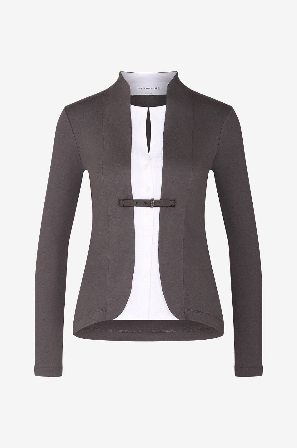 FABIANA FILIPPI 2 in 1 effect rib jersey top Women DARK GREY 1