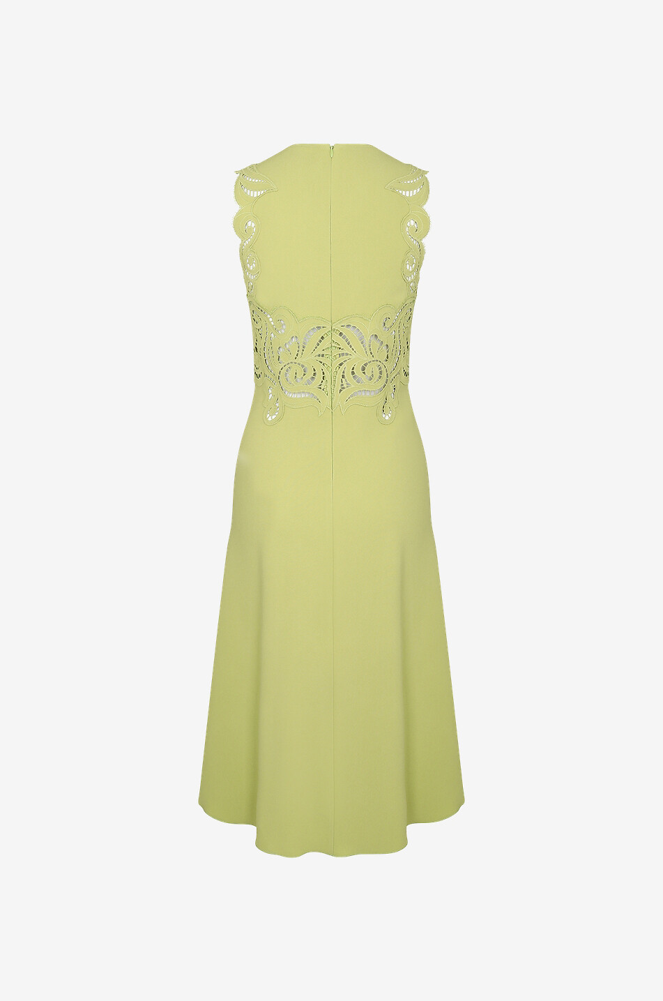 Sleeveless cady midi dress with openwork embroidery