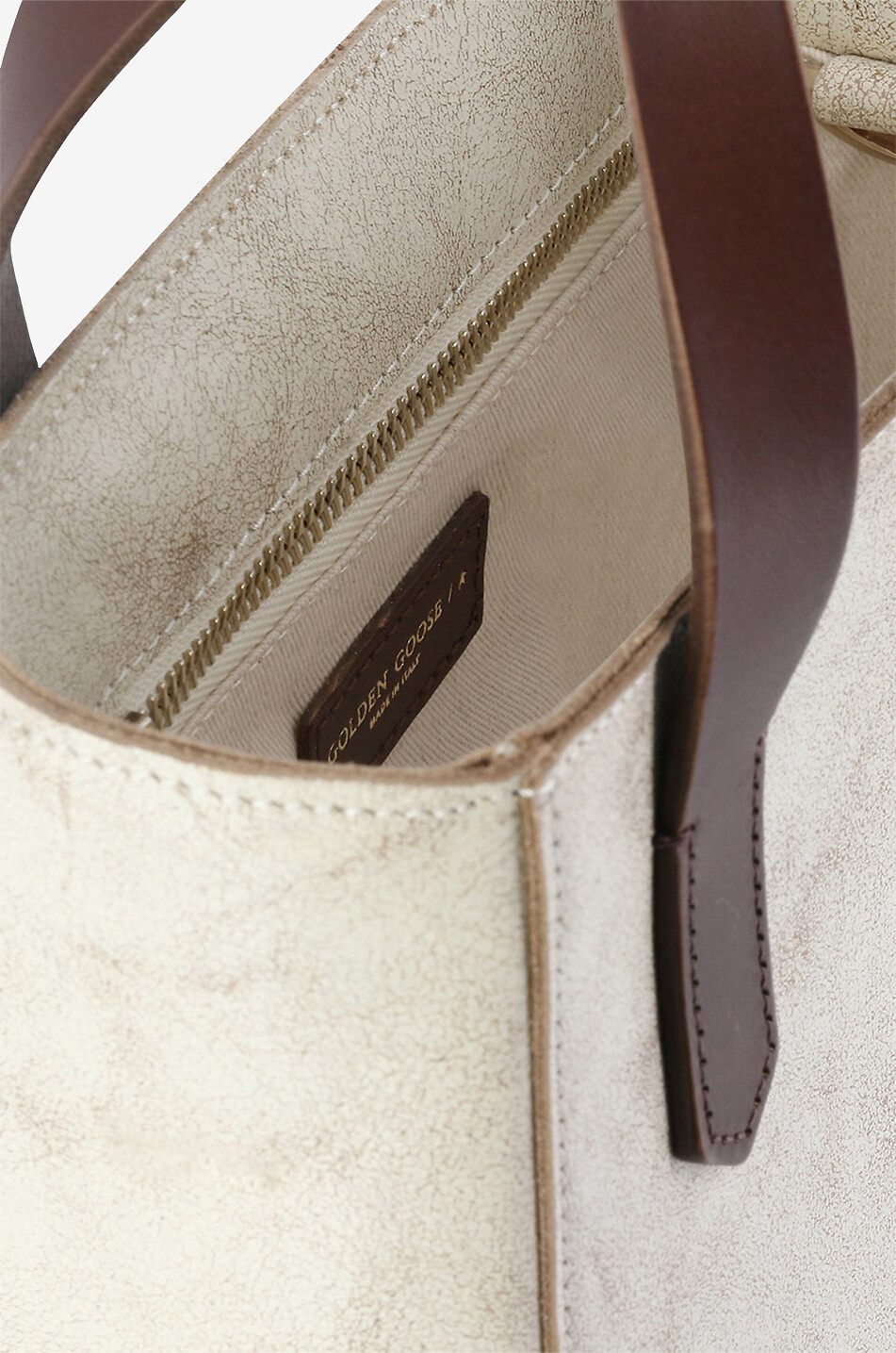 GOLDEN GOOSE Sac cabas en cuir vintage Mini California Golde Goose Property Femme BLANC CASSE 6