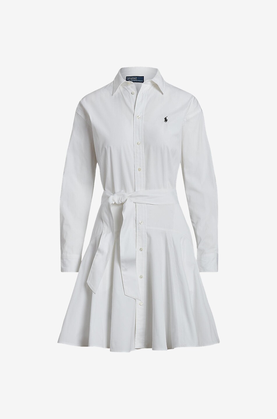 Flared short monochrome poplin shirt dress