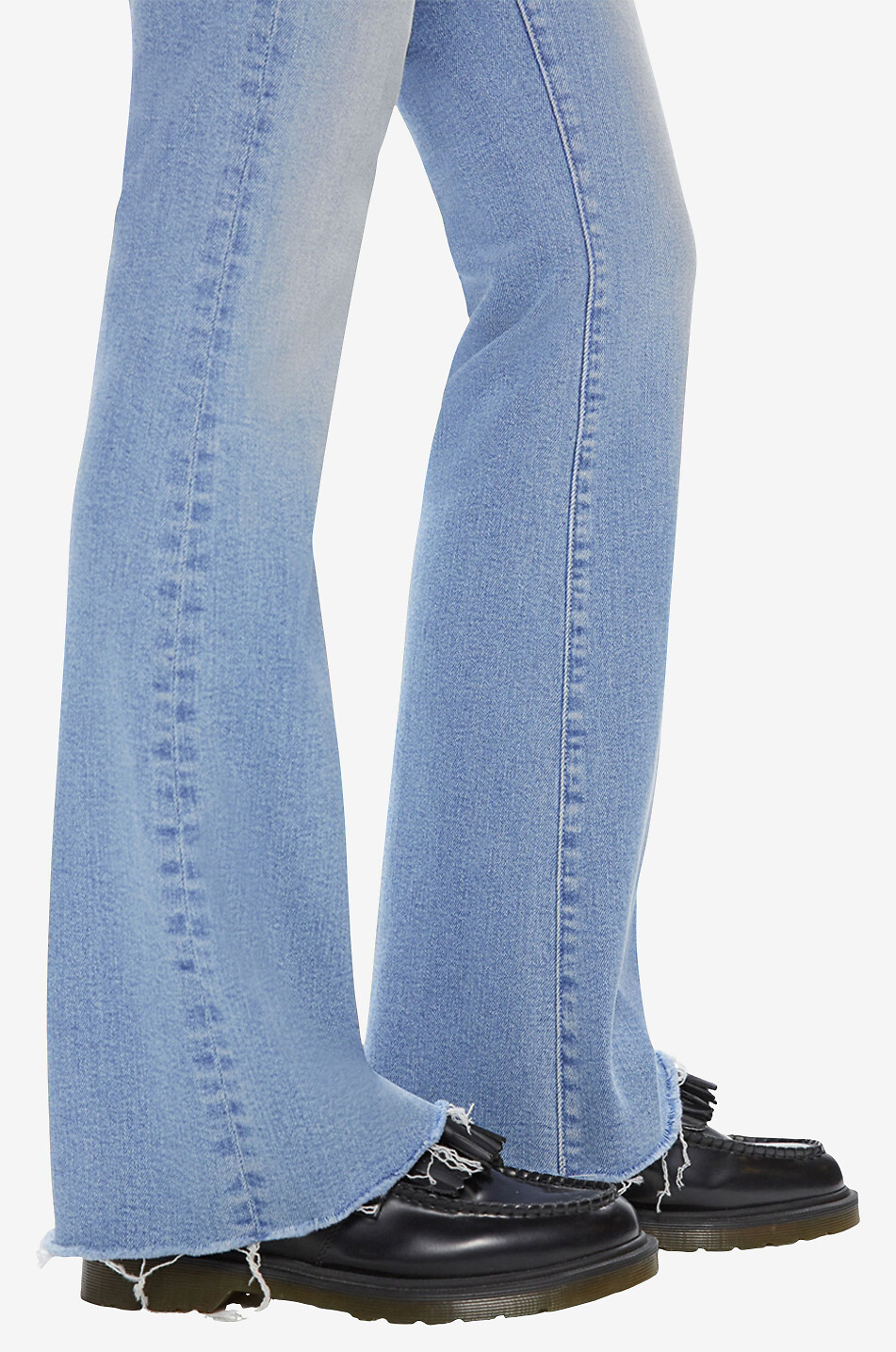 MOTHER Jean bootcut en coton The Weekender Fray Femme BLEU CLAIR 7