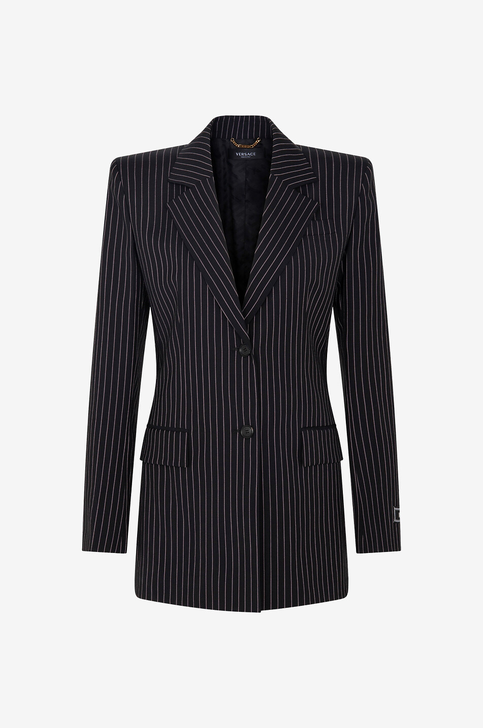 VERSACE Einreihiger taillierter Nadelstreifen-Blazer Damen SCHWARZ 1
