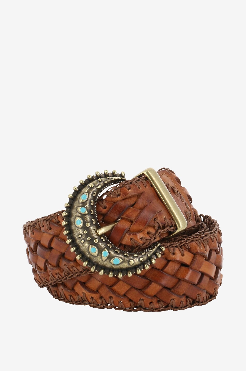 Braided leather belt with bijou buckle - 45 mm