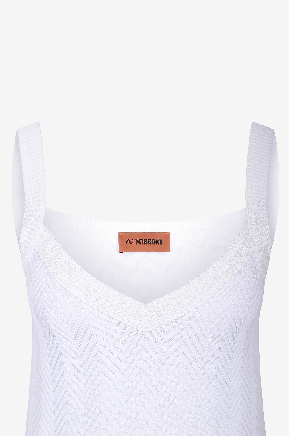 MISSONI Top à bretelles et col V en maille chevrons ajourée Femme BLANC 3
