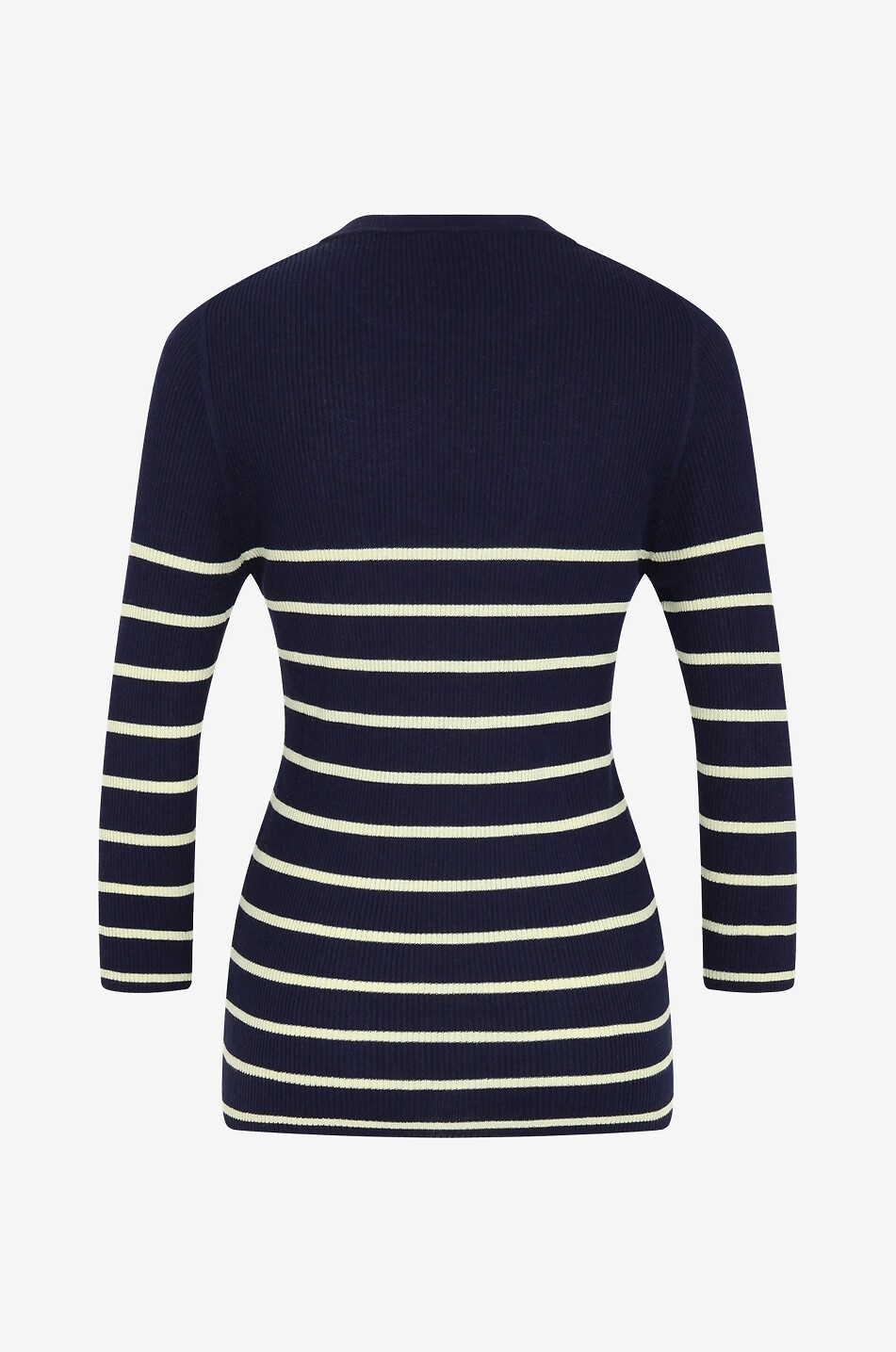 BONGÉNIE Pull rayé côtelé en soie et cachemire Femme BLEU FONCE 2