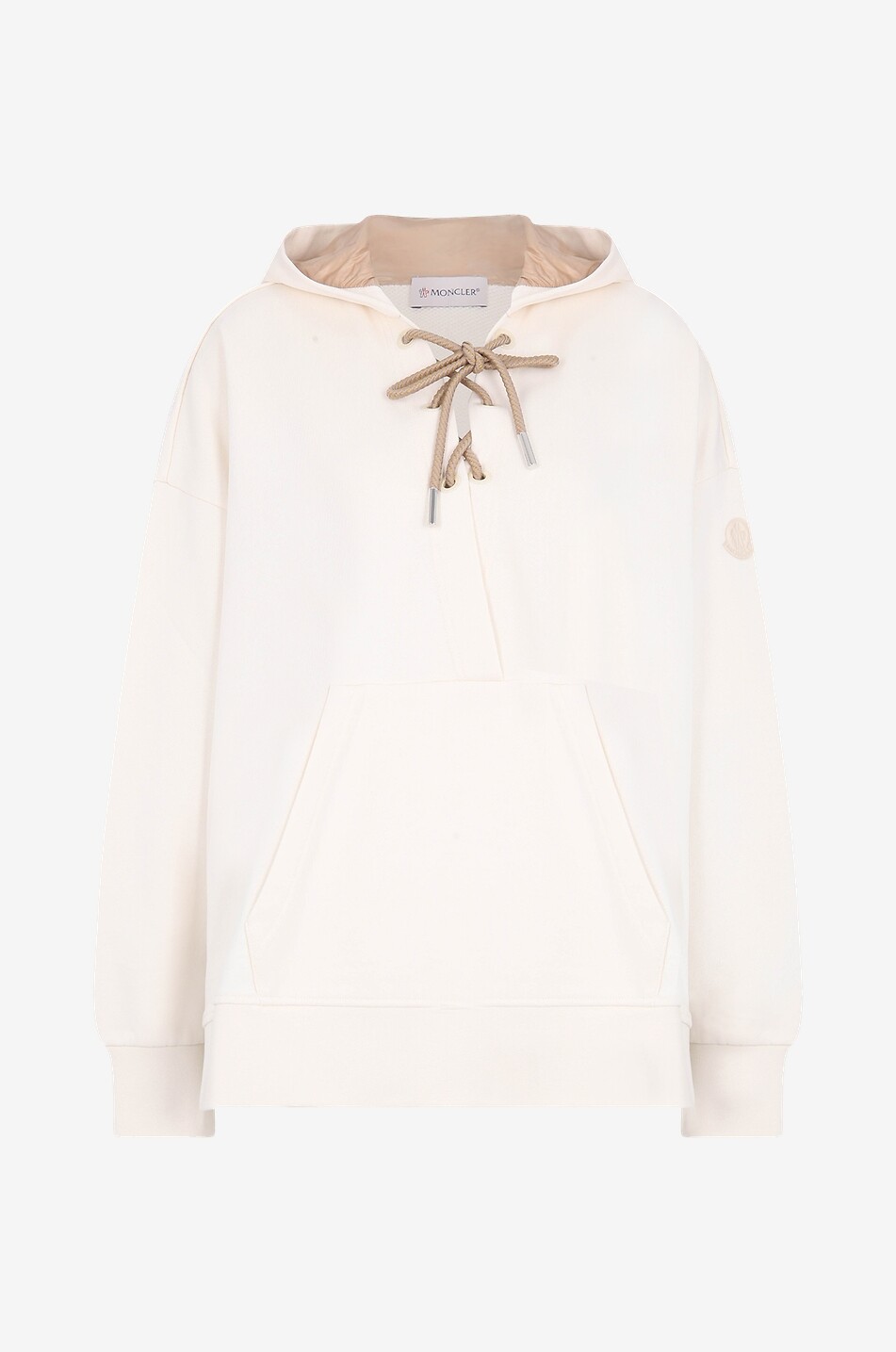 MONCLER Sweat-shirt boxy à capuche et laçage Femme BLANC CASSE 1