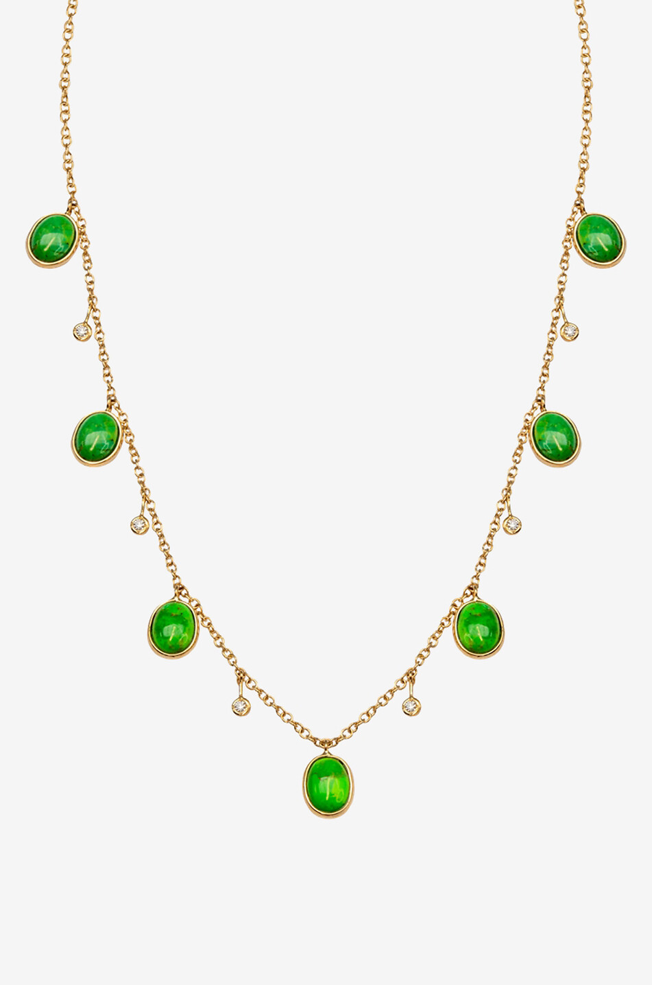 GBYG Collier en or jaune avec turquoise verte et diamants Cabochon Femme JAUNE 1