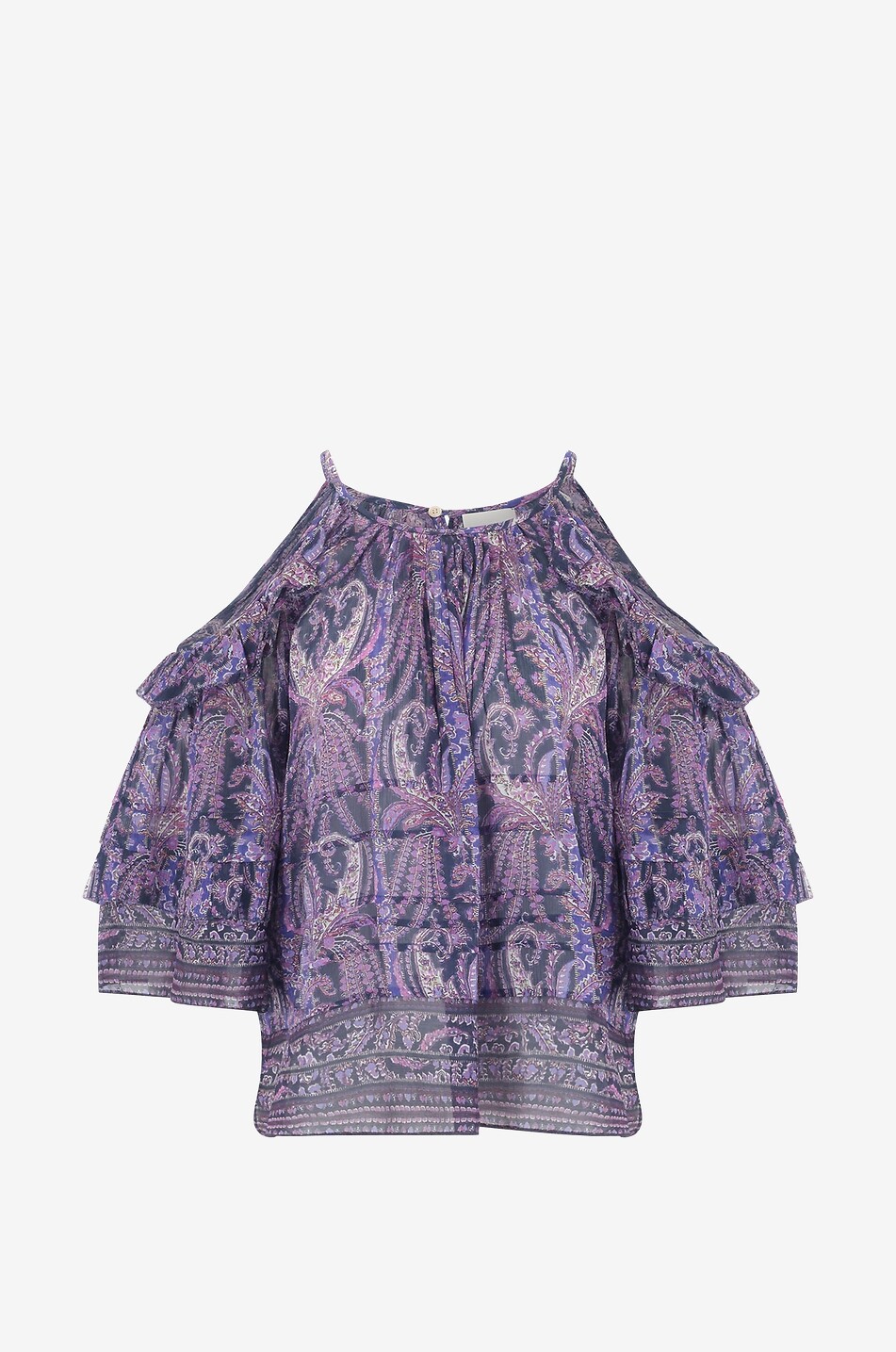 Schulterfreies Georgette-Top mit Paisley-Print Gabiae