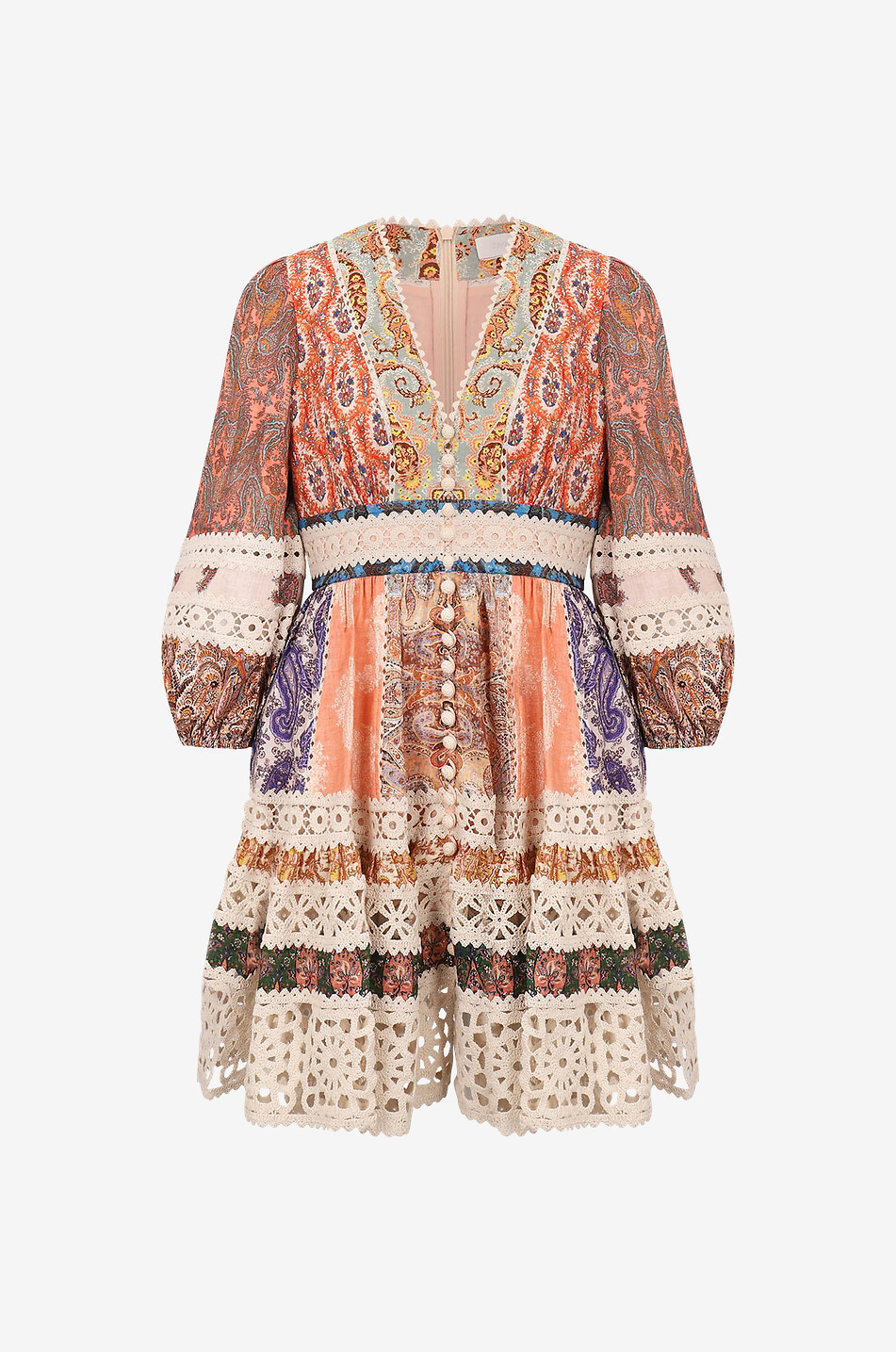 Devi Spliced Billow linen and lace mini dress