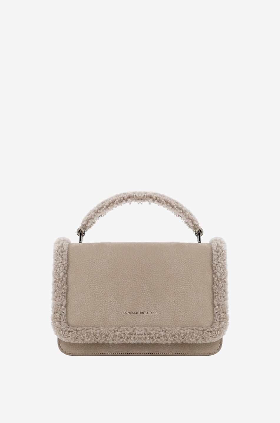 BRUNELLO CUCINELLI Handtasche aus Nubukleder und Shearling Damen MITTELGRAU 1