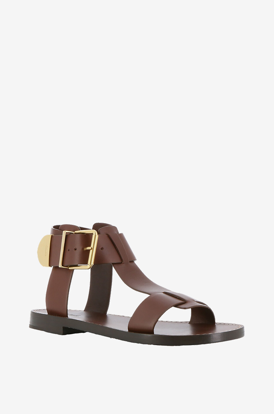 CHLOE Rebecca 10 flat smooth leather sandals Women BROWN 1