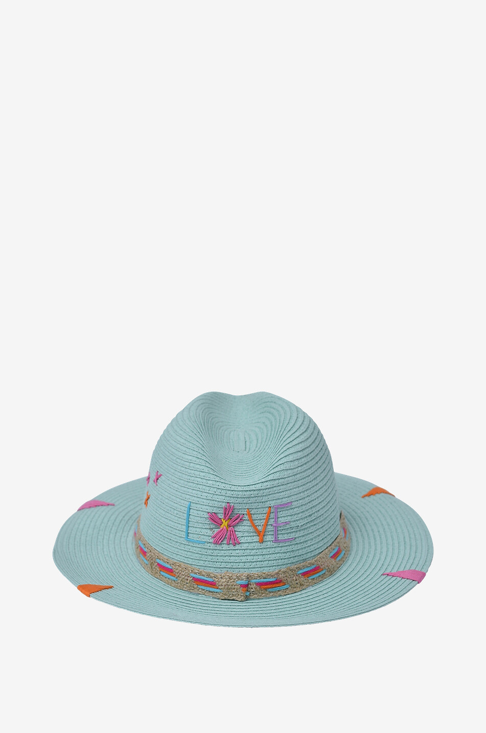 THE HAT GANG Love embroidered straw hat Women LIGHT BLUE 1