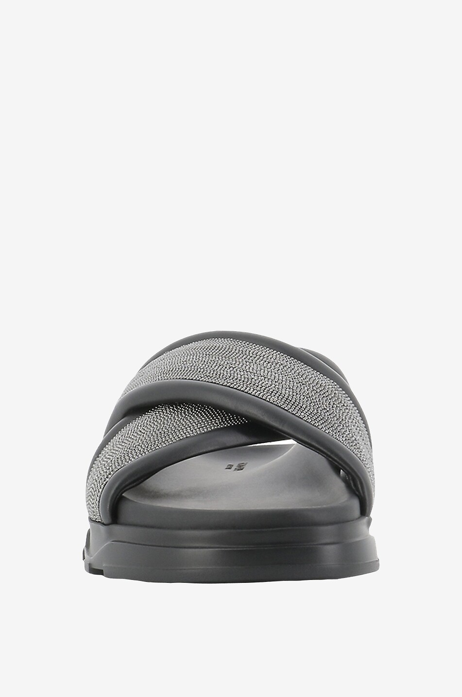 Glittering bead adorned flat nappa leather slides
