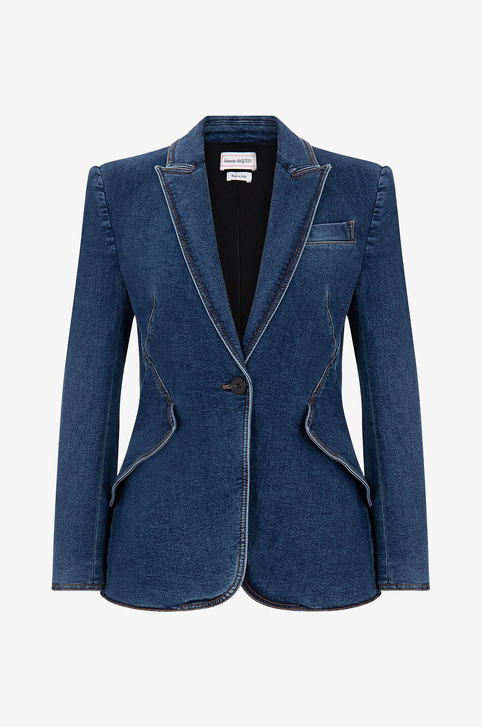 ALEXANDER McQUEEN Taillierter Denim-Blazer mit starken Schultern Damen BLAU 1