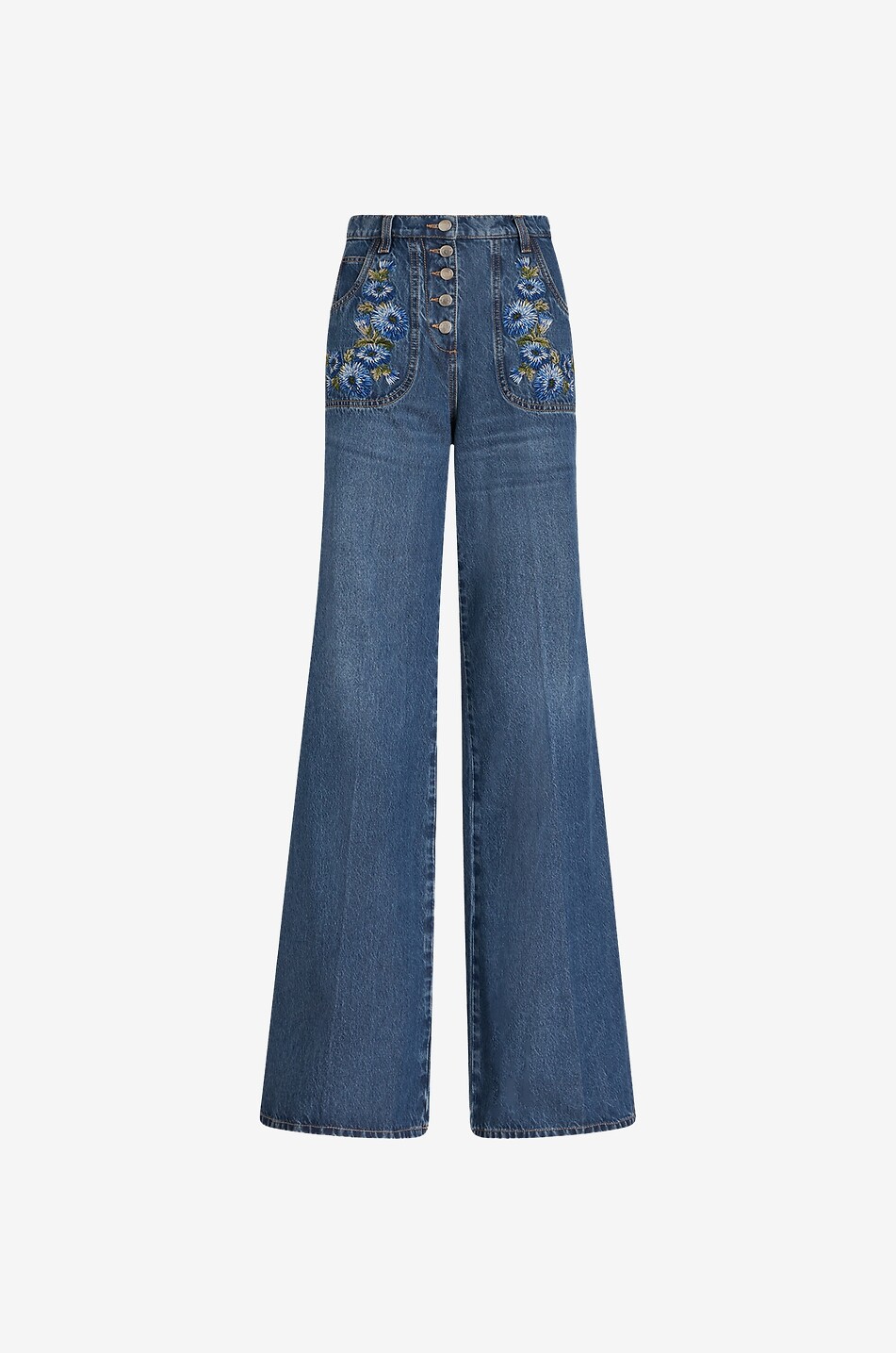 Jean évasé taille haute brodé de fleurs