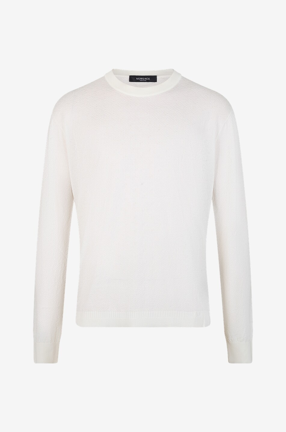 VERSACE Feiner Jacquard-Rundhalspullover La Greca Herren Farblos 1