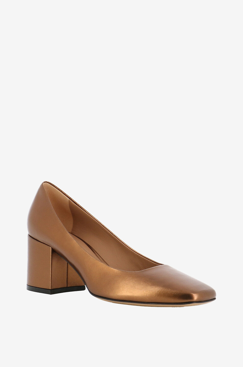 Metallic-Pumps mit Blockabsatz und quadratsicher Spitze