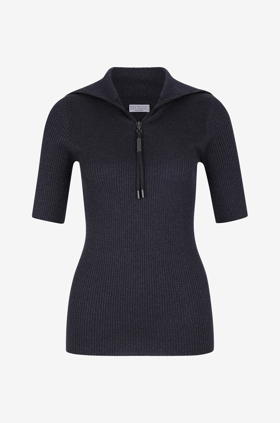 BRUNELLO CUCINELLI Pull chaussette scintillant à col montant zippé Femme BLEU FONCE 1