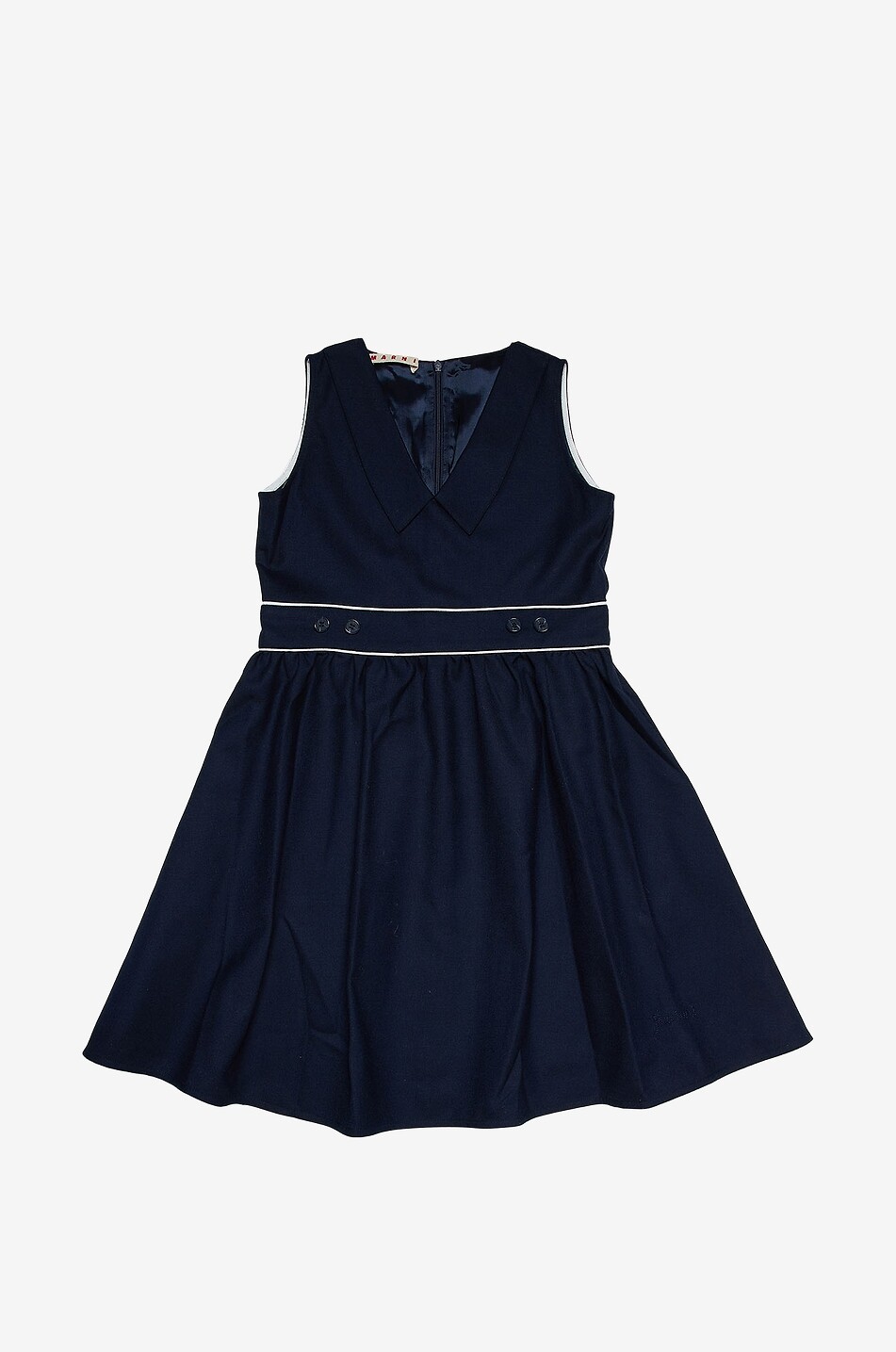 Robe sans manches fille en sergé à passepoils
