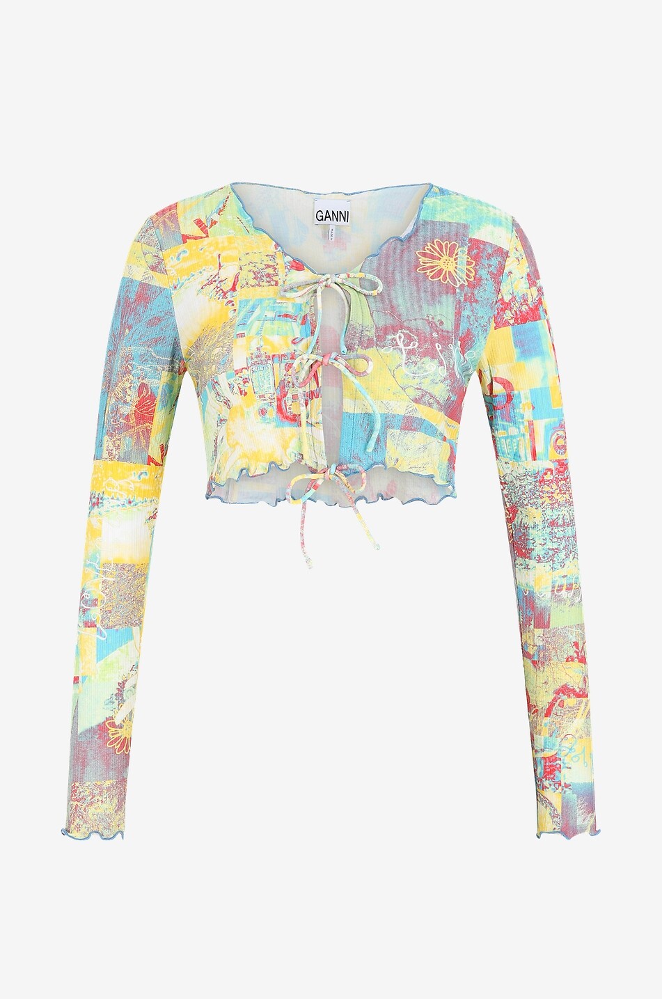 Top raccourci à laçage en jersey imprimé