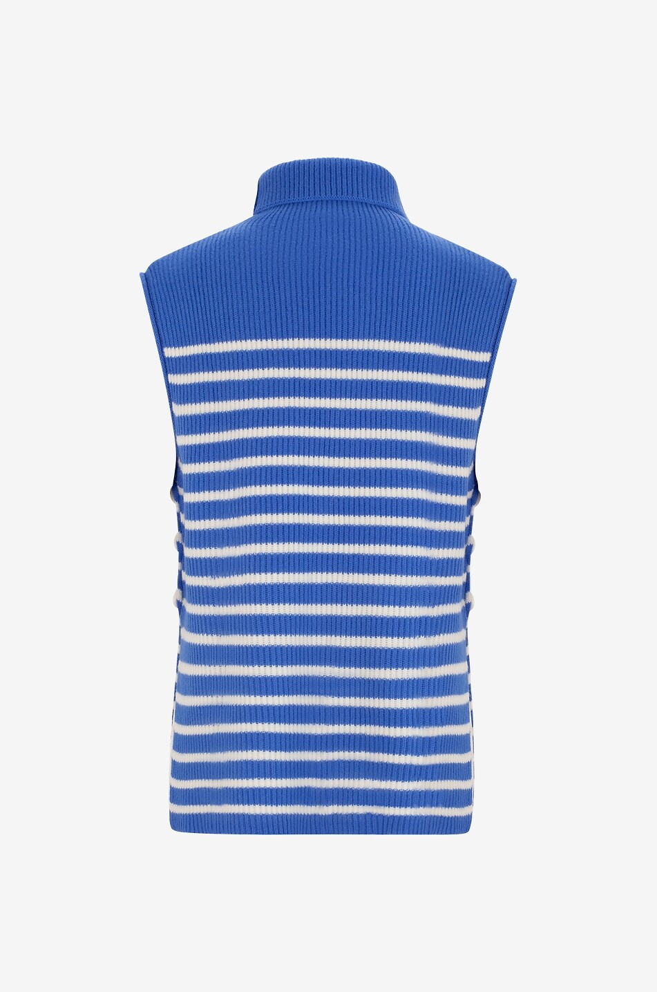 Ärmelloser gestreifter Rippstrickpullover mit Rollkragen