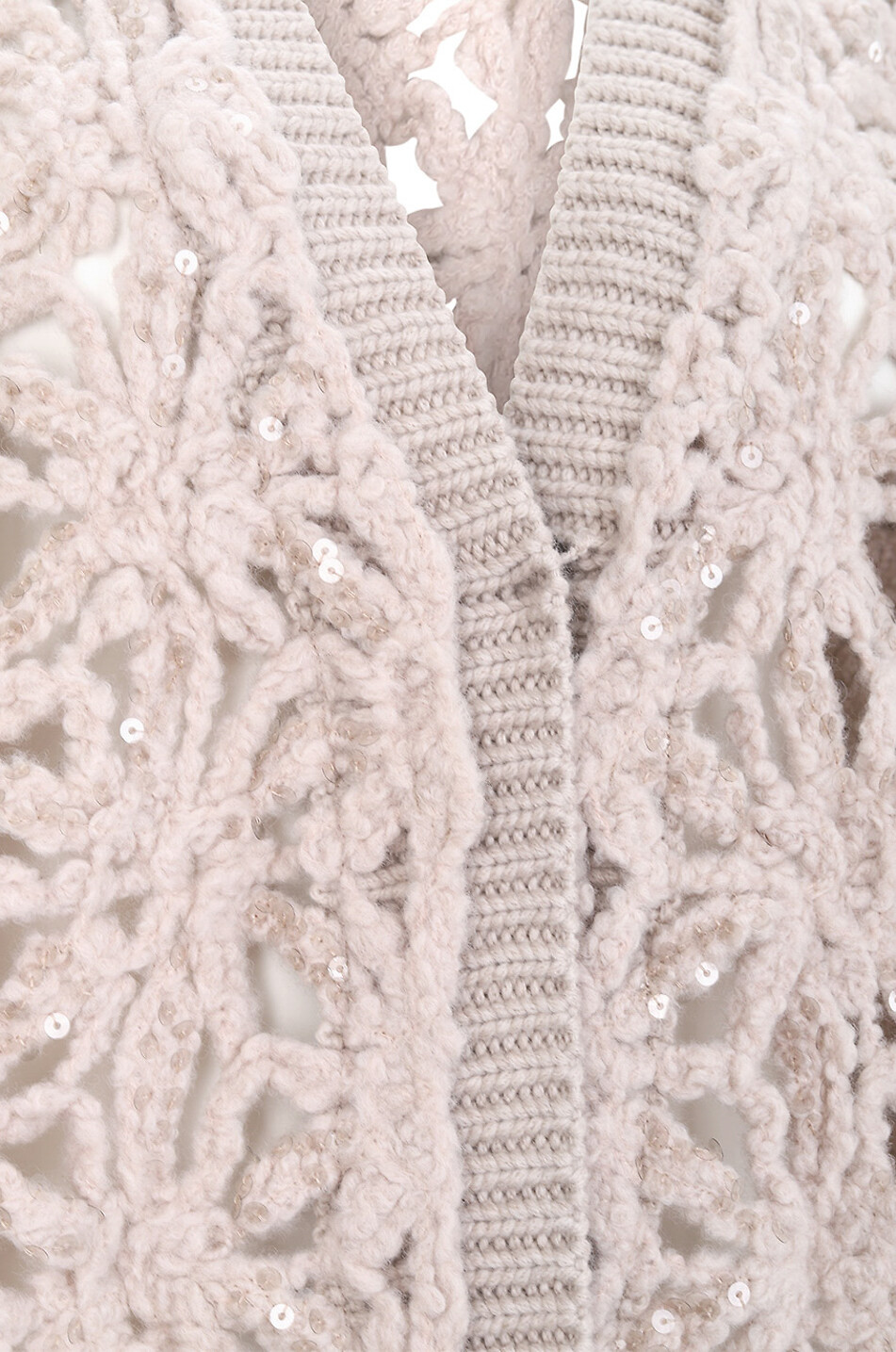 Cardigan long ajouré motif fleurs à sequins