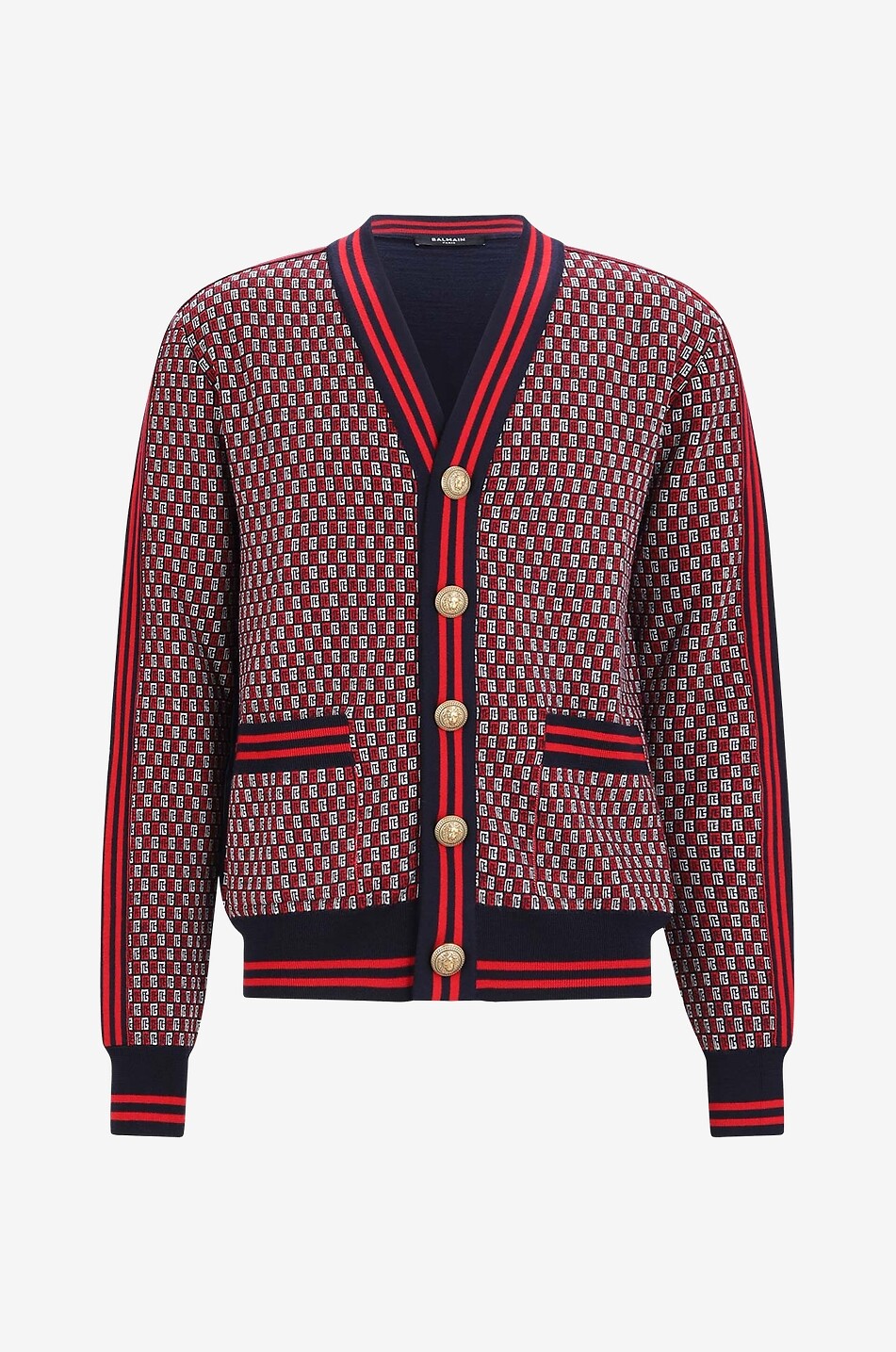 Cardigan jacquard à col V en laine Monogramme