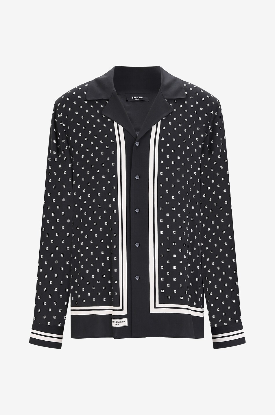 Scarf print adorned fluid long-sleeved shirt