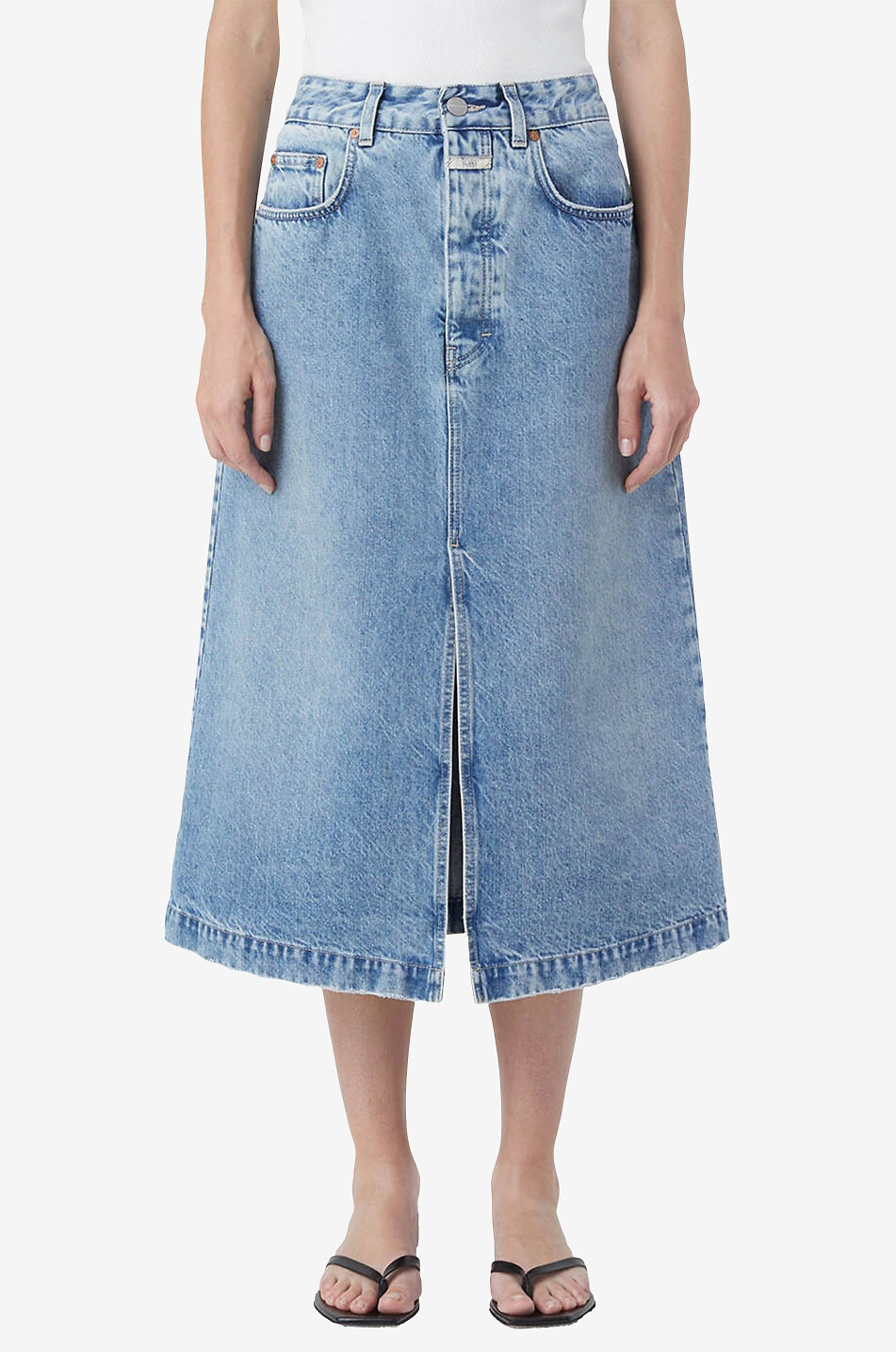 Jupe midi taille basse en denim