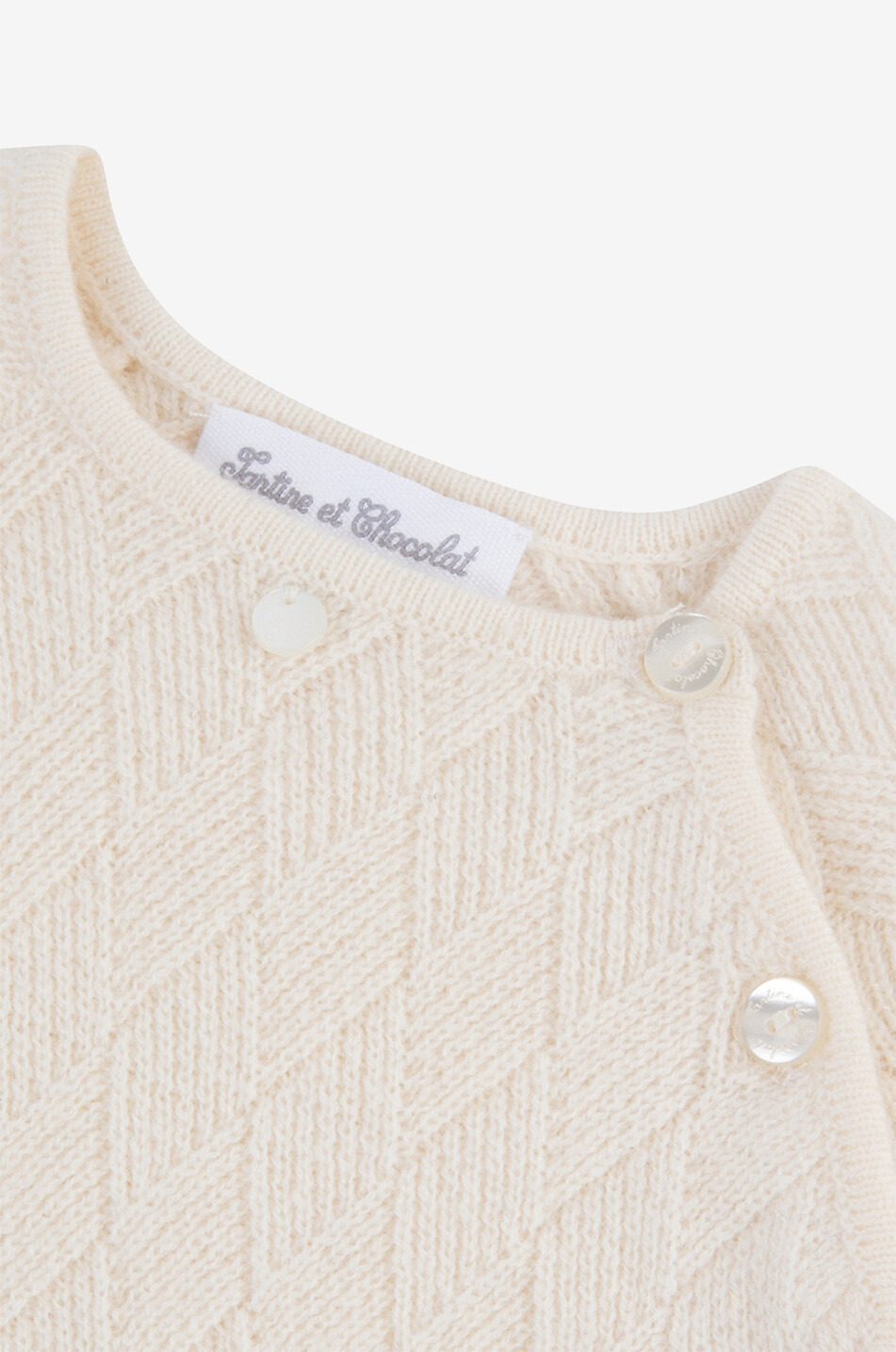 TARTINE ET CHOCOLAT Diamond patterned knit cashmere baby onesie Baby WHITE 3
