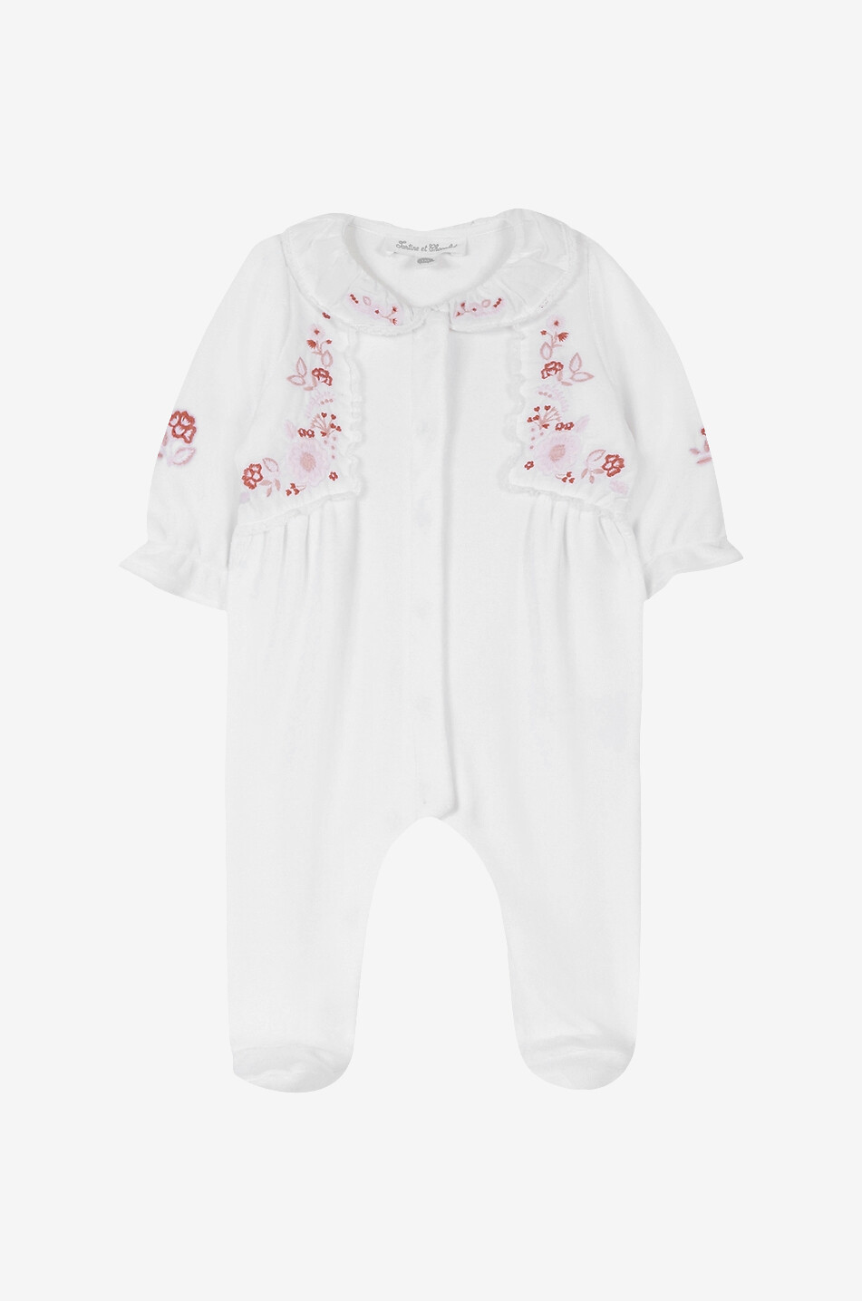 Baby-Samtschlafanzug mit Blütenstickereien