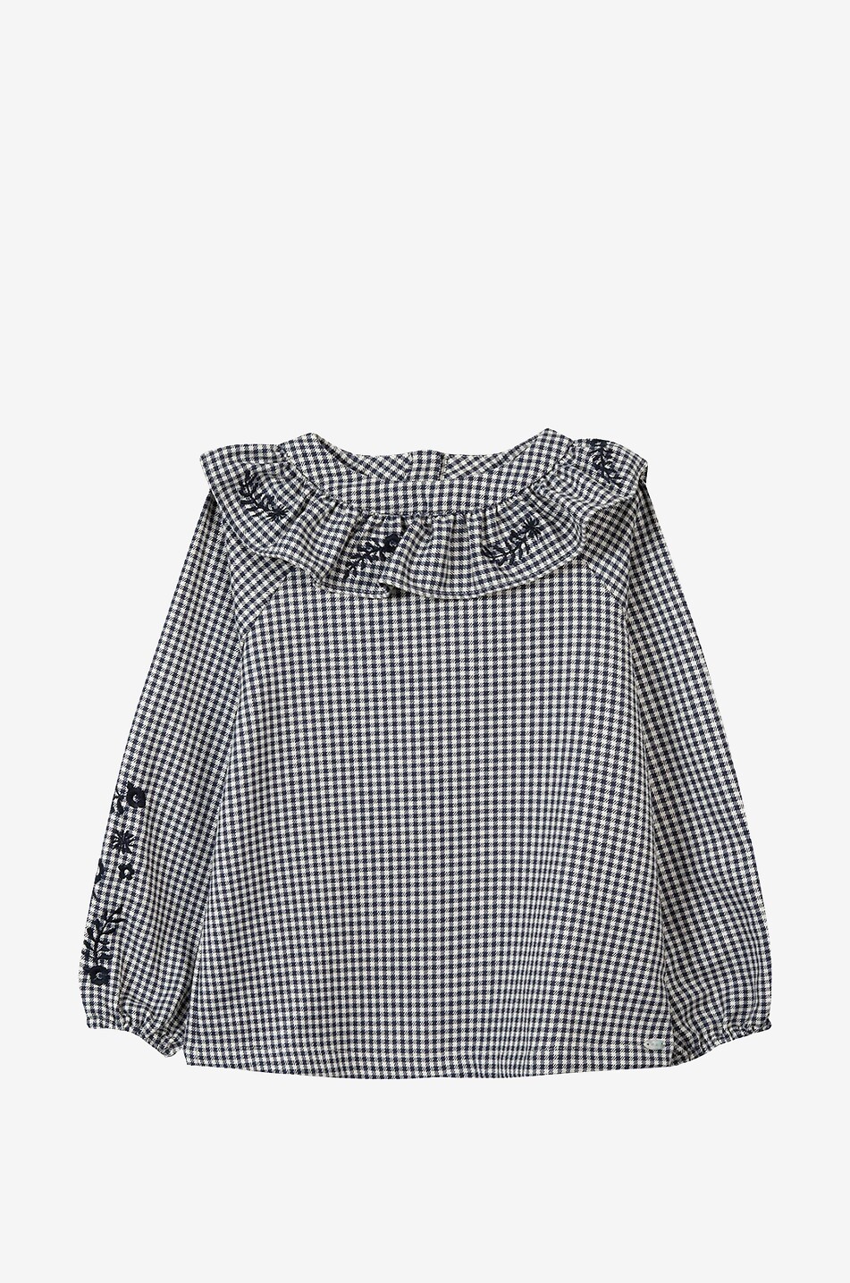 Girl's gingham check ruffle blouse