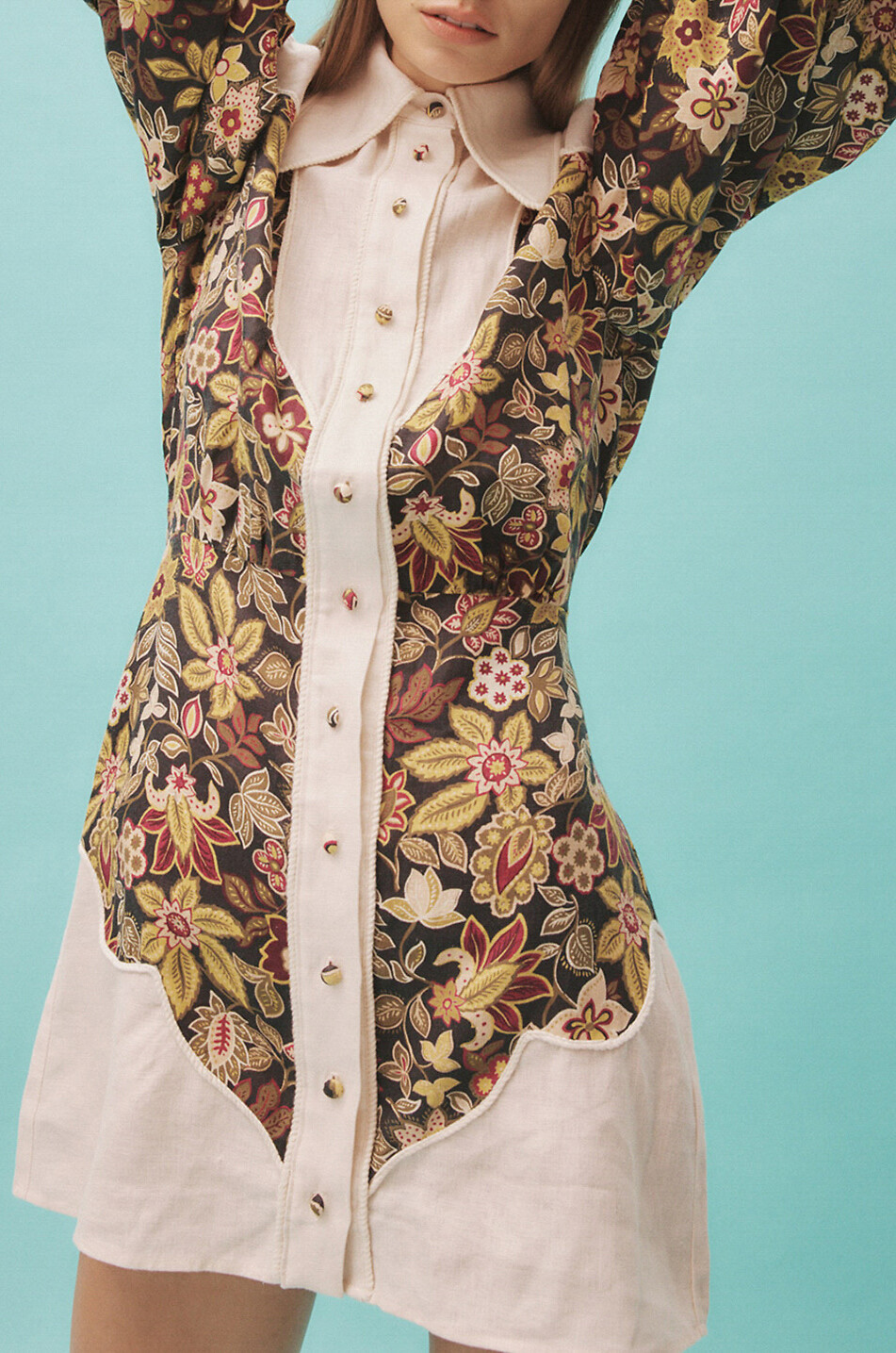 Mini robe chemise en lin fleuri Isabella Panel