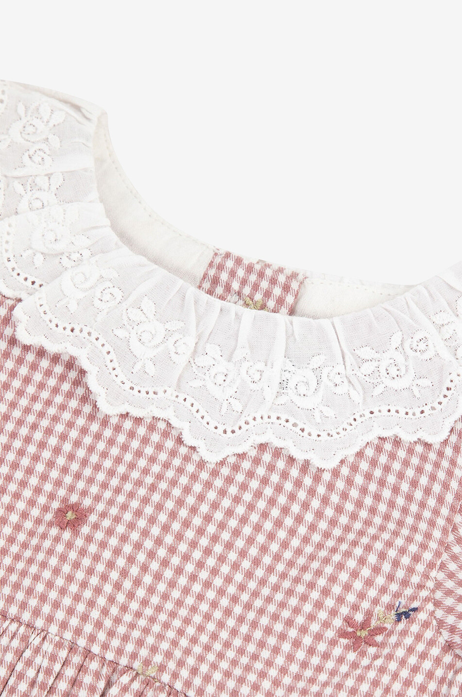 Baby-Kleid mit Vichykaros und Blütenstickereien