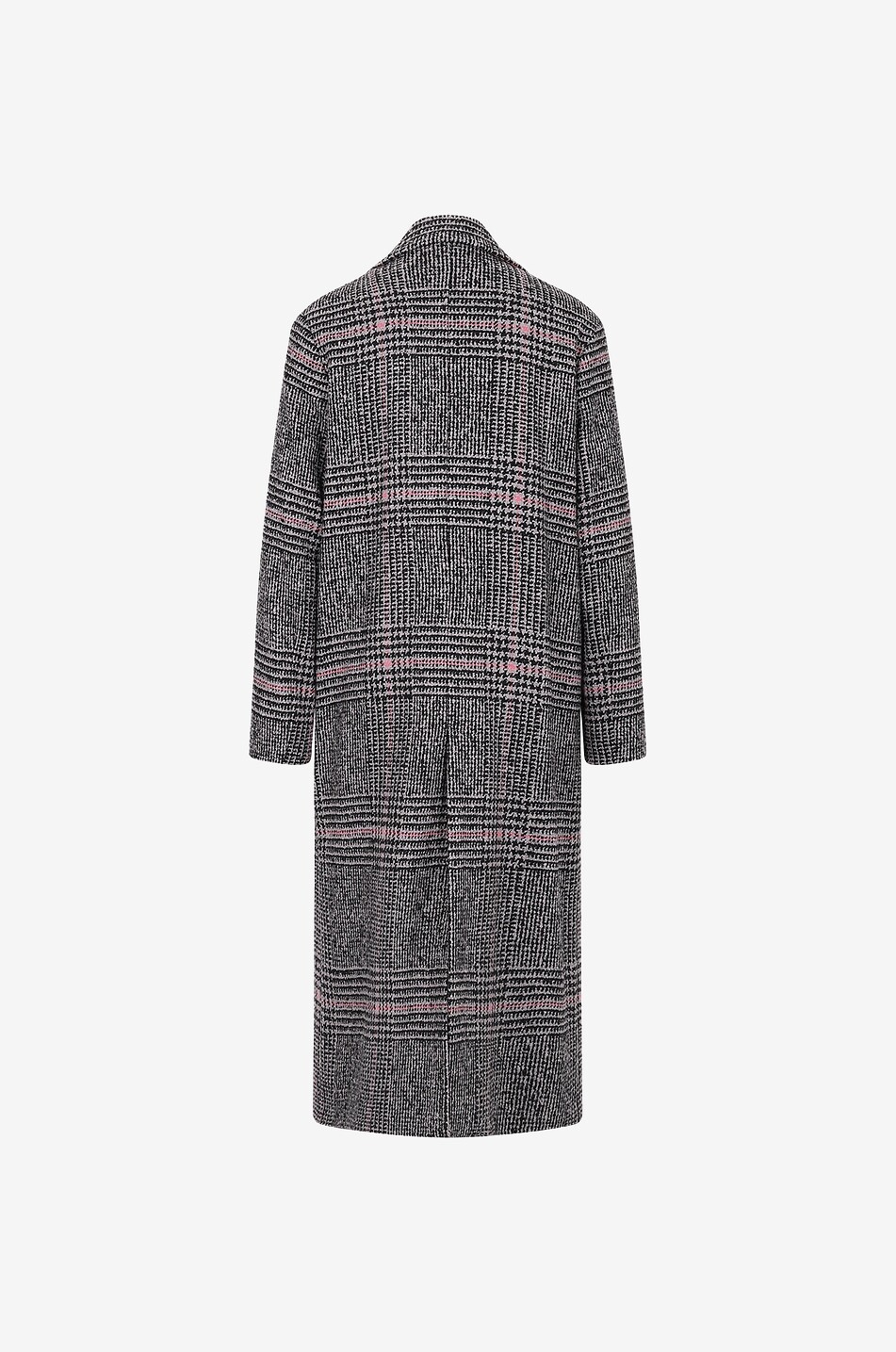 Checked double-breasted virgin wool long coat